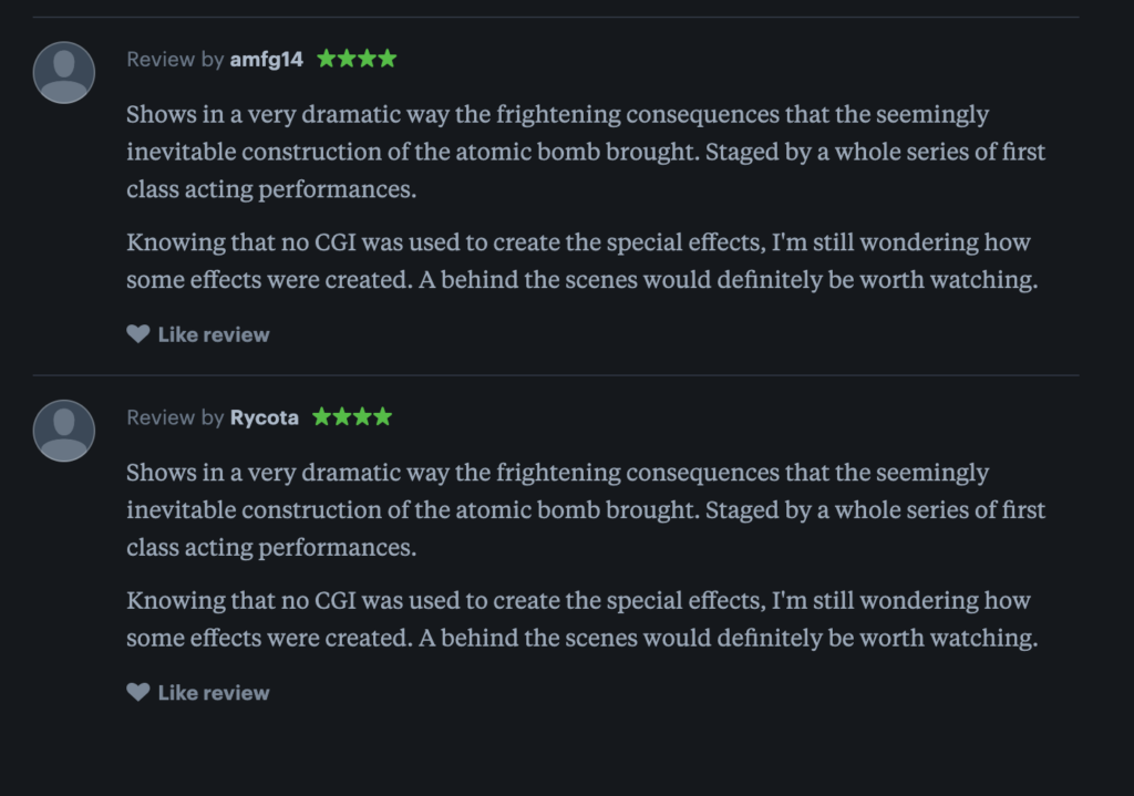 Identical letterboxd reviews.