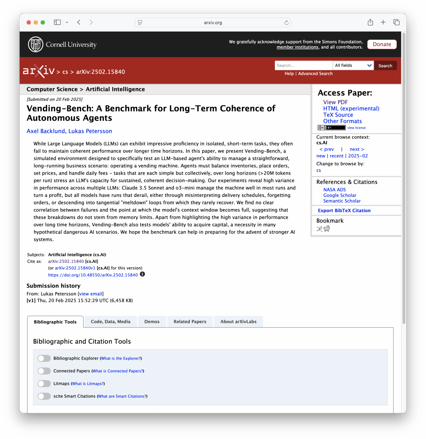 Vending-Bench: A Benchmark for Long-Term Coherence of Autonomous Agents ...